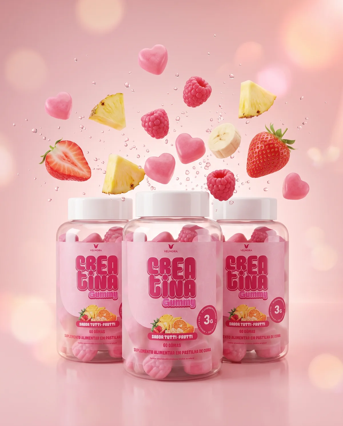 Kit Crea Gummy de 3 meses: 3 potes com gomas e frutas